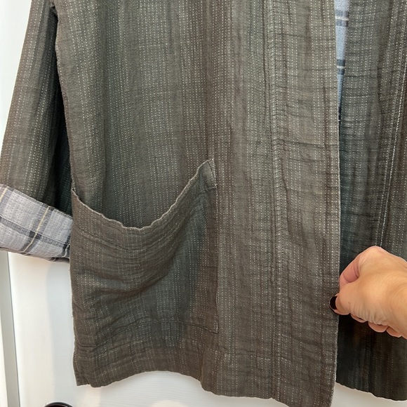 Eileen Fisher Cardigan Kimono Organic Cotton and Linen Medium Taupe - Picture 6 of 13